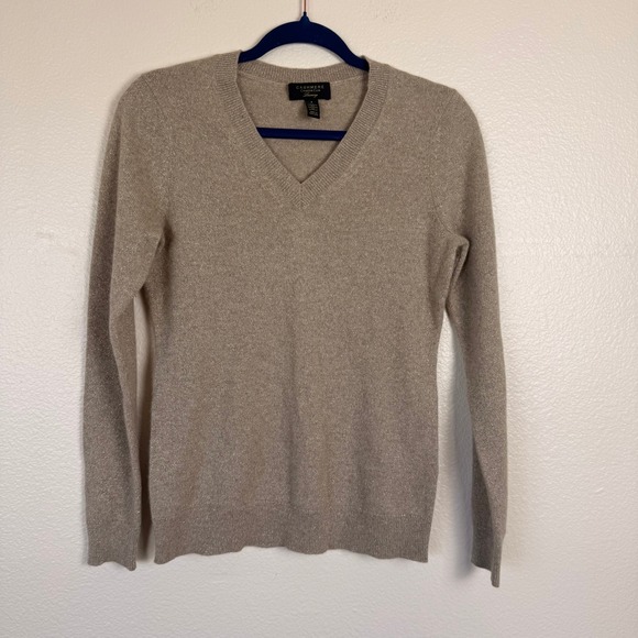 Charter Club Sweaters - Charter Club Cashmere V-Neck Sweater Womens S Champagne Gold Minimalist Shimmer